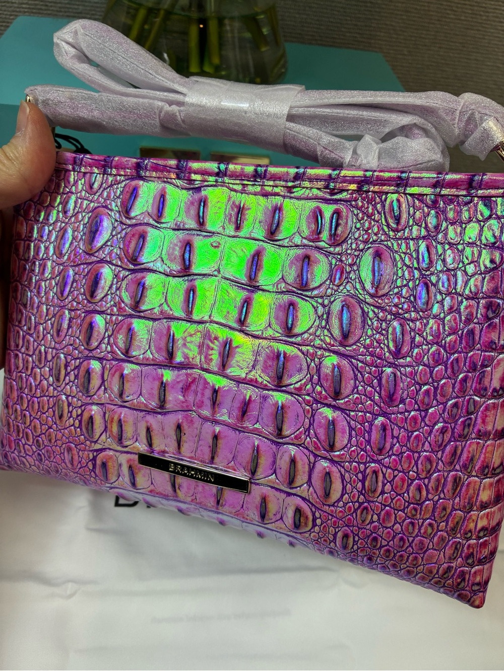 Brahmin Purple Iris Lorelei Iridescent Shoulder Bag - NWT Rare Style 🔥 🔥 - Picture 3 of 8
